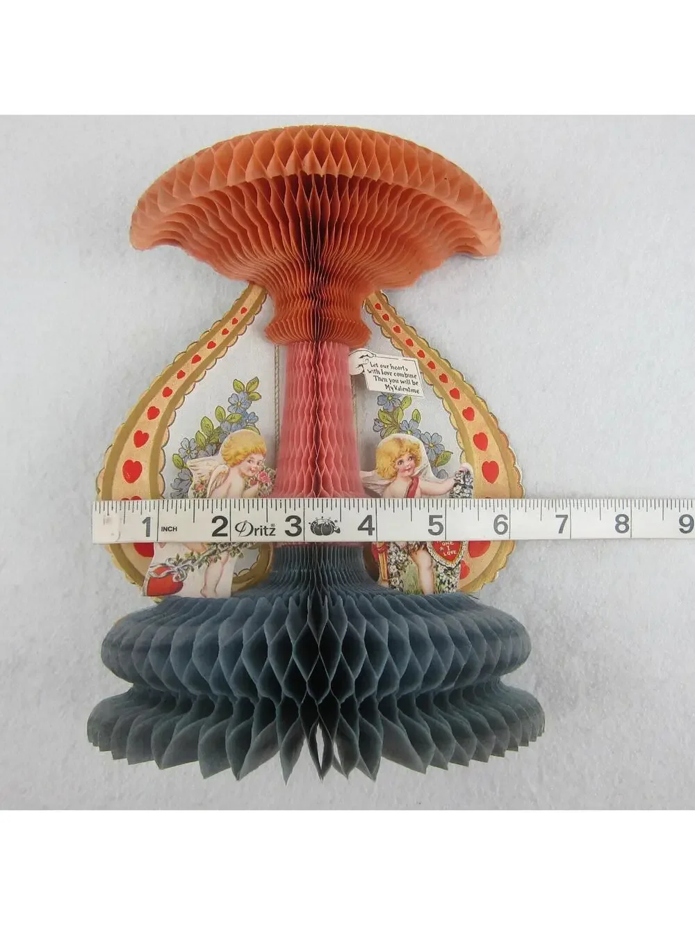 Antique Valentine Honeycomb 3D Pop Up Blonde Cupid Angels Hearts LARGE UNSIGNED